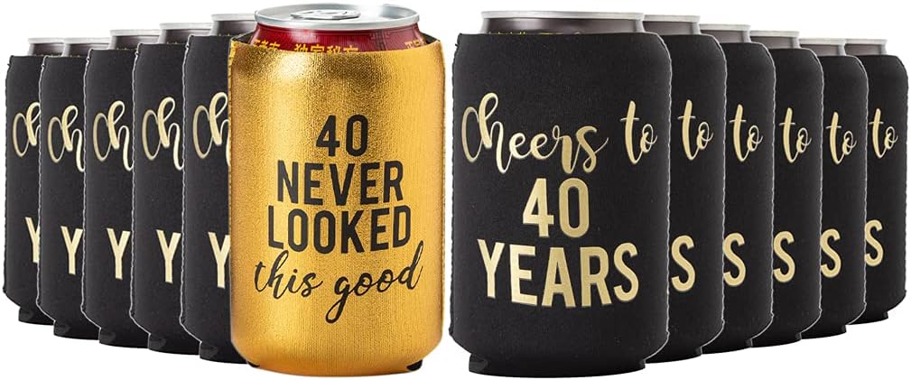 Exclusive Discount 🔥 Cheers to 40 Years and 1 METALLIC GOLD 40 Never Looked So Good Birthday Party Can Coolies, Set of 12, Black and Gold 40th Birthday Cooler, Perfect for Birthday Parties or Birthday Decorations Hottest Sale Cheers to 40 Years and 1 METALLIC GOLD 40 Never Looked So Good Birthday Party Can Coolies, Set of 12, Black and Gold 40th Birthday Cooler, Perfect for Birthday Parties or Birthday Decorations