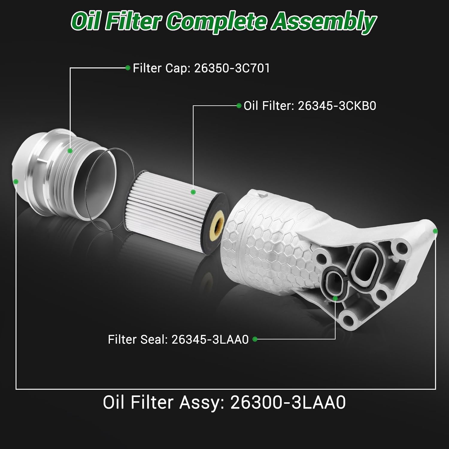 Leak-Proof Aluminum Oil Filter Housing Kit - Perfect Fit Upgrade for Hyundai/Kia/Genesis! Stops Leaks for Life, Quick Install. Fits Palisade/Sorento/Telluride etc. (Part#26300-3LAA0) Now!