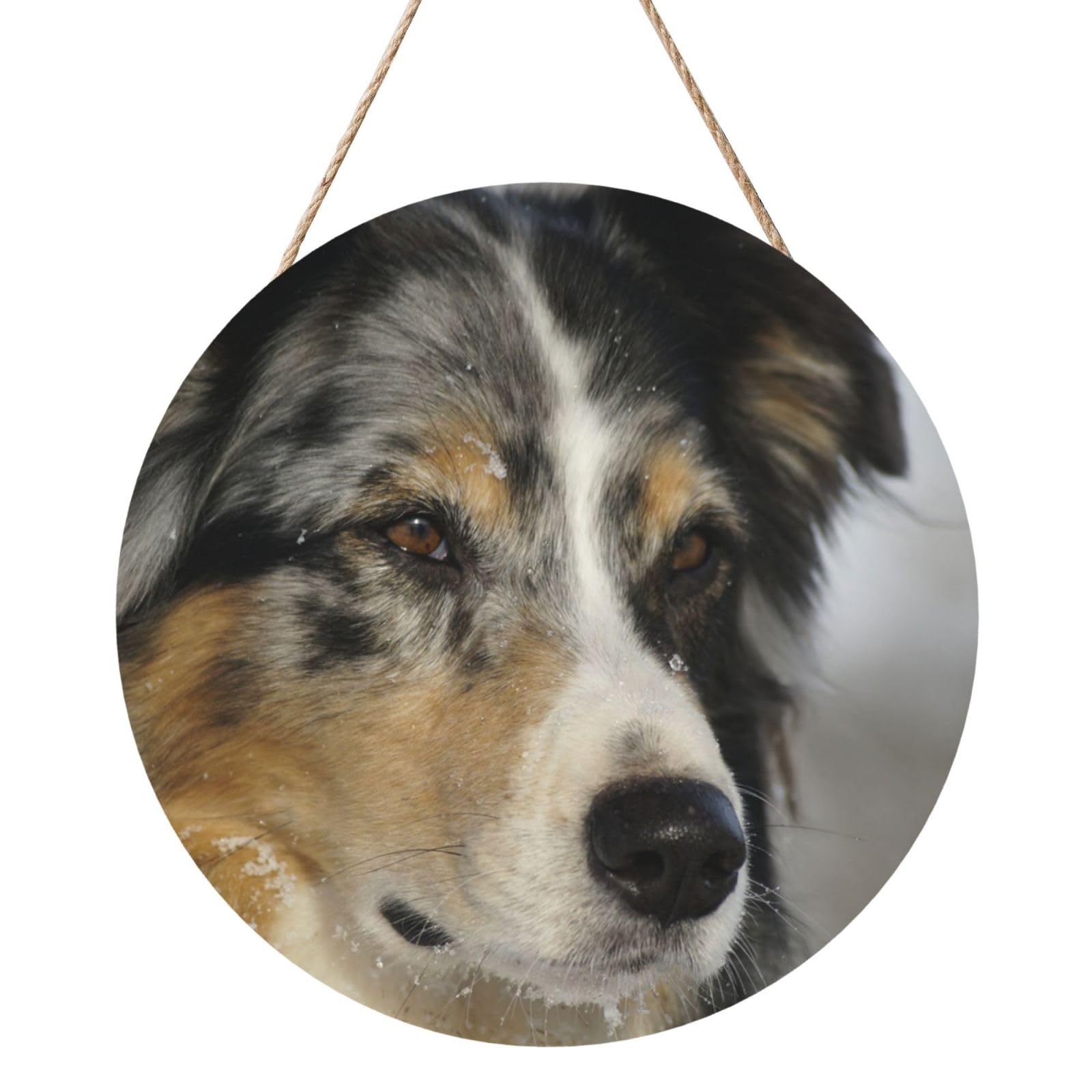InOmak Australian Shepherd, Round Wood Panel Painting 12 in, Wall Hanging Painting For Home