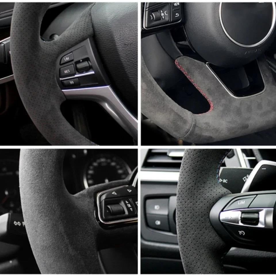 Volantes Funda Trenzada para Volante De Coche, Gamuza para Ford para Kuga 2008-2011 para Focus 2 2005-2011 para C-MAX 2007-2010 Funda Volante(Yellow Thread)
