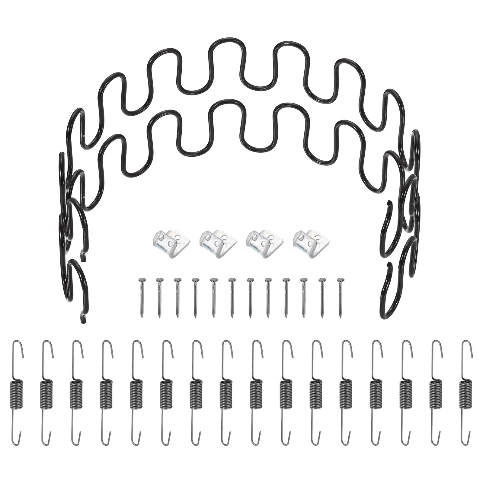 sourcing map 2Pcs 19.7" Upholstery Spring Replacement Kit, Carbon Steel Sagging Cushions Repair Kit Arch Spring with Balance Hooks, S Spring Clips, Screws for Sofa Recliner Chair, Black