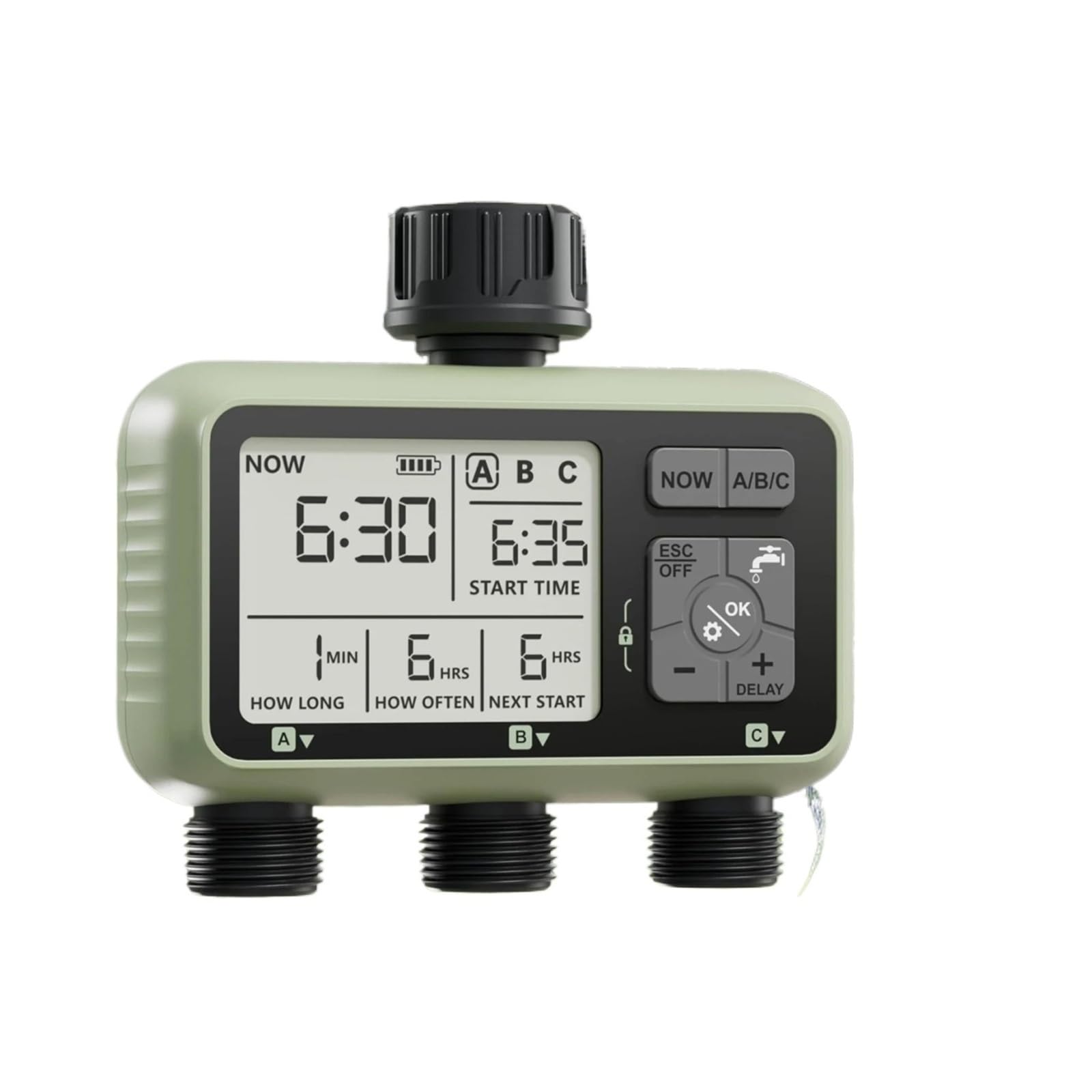 Timer for irrigazione da giardino con 3 uscite for tubo da giardino, timer for irrigazione automatico programmabile con ritardo pioggia, modalità manuale/automatica