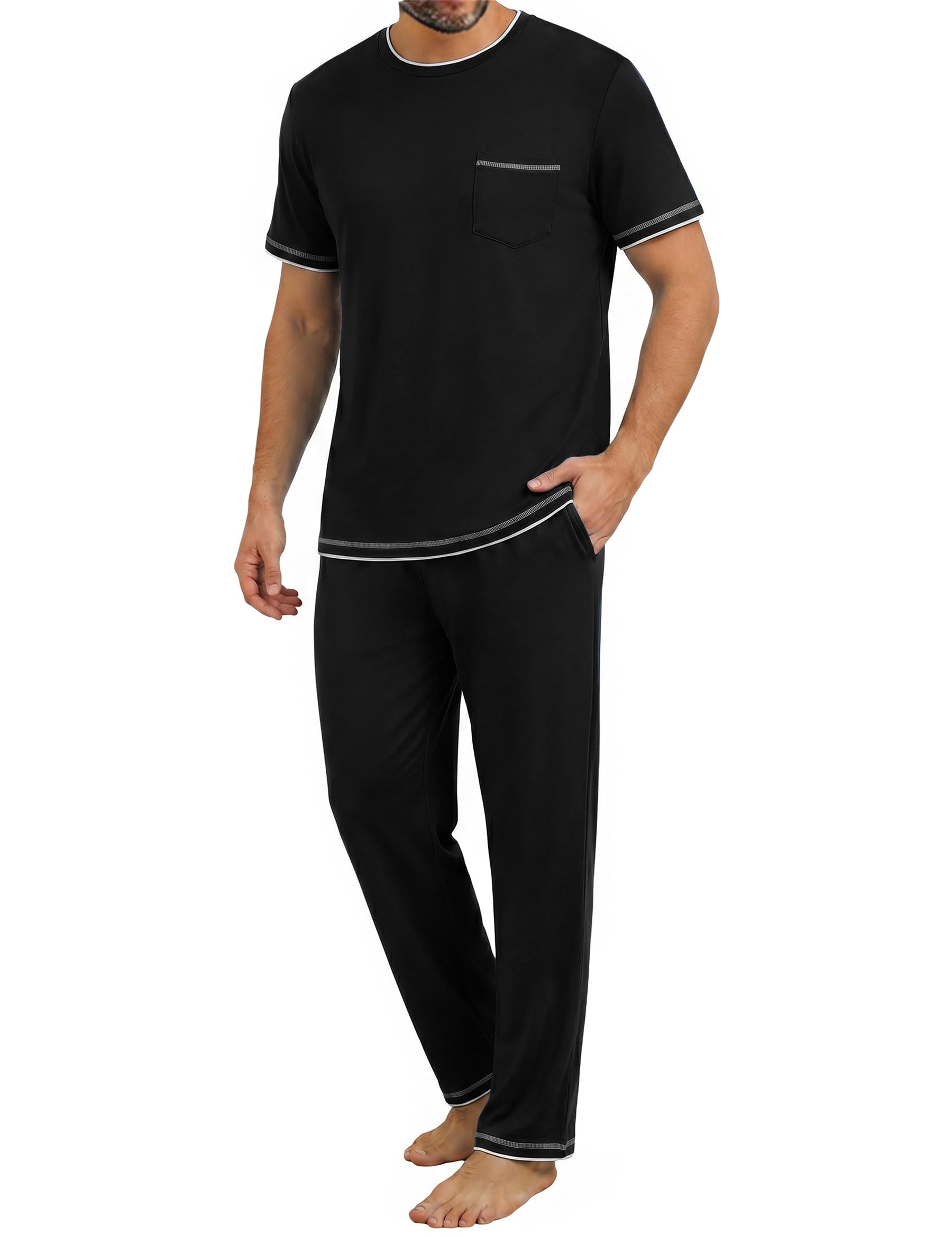 Demegimi Herren Schlafanzug Lang Pyjama Baumwolle Winter Zweiteilige Pyjamas Set Männer