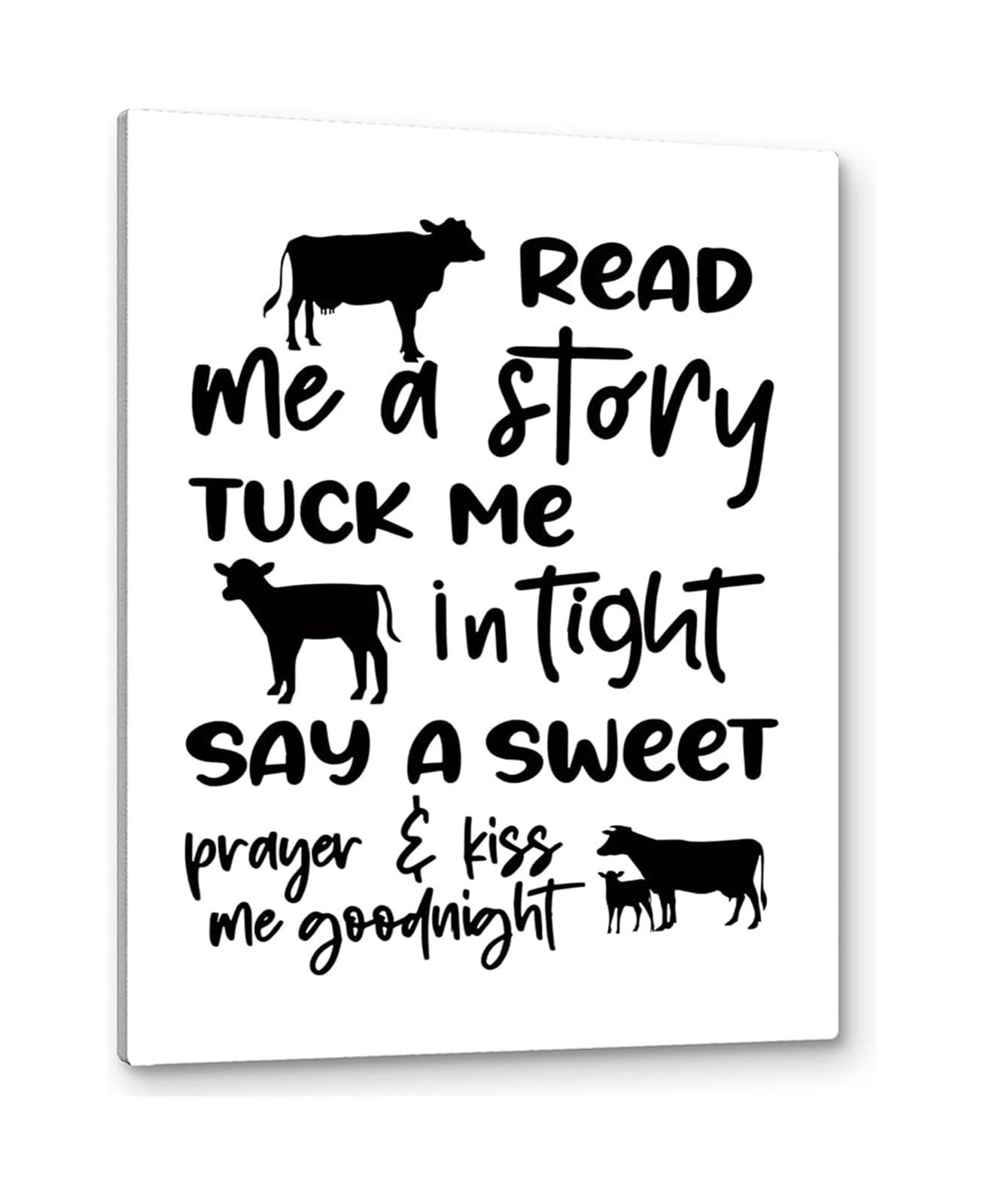 KCDFDVJFBM Whimsical Cow Print for Nursery Read Me a Story Tuck Me In Tight Farm Animal Wall-Art Room Decor(Framed,12x18inch(30x45cm))