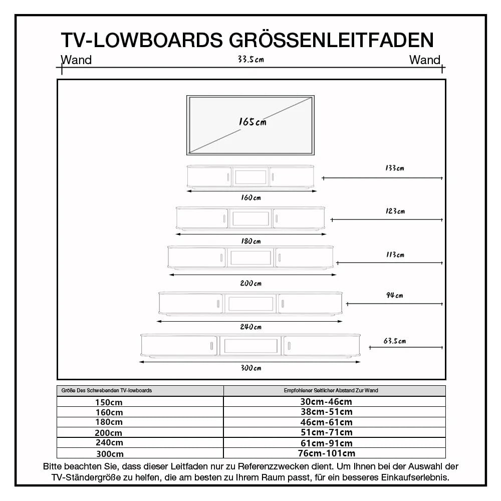 POVISON TV Schrank Schwebend 240cm mit LED Modern Schwarz & Walnussholz
