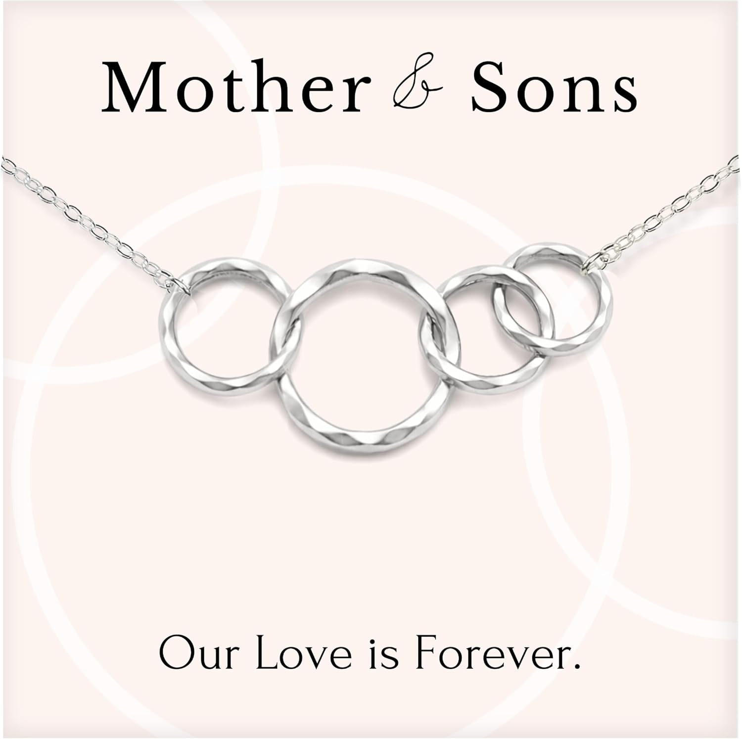 HOPE LOVE SHINE Mother Gift from Son - Mom and Son Necklace, Jewelry 17+2", Sterling Silver, 4 Interlocking Rings
