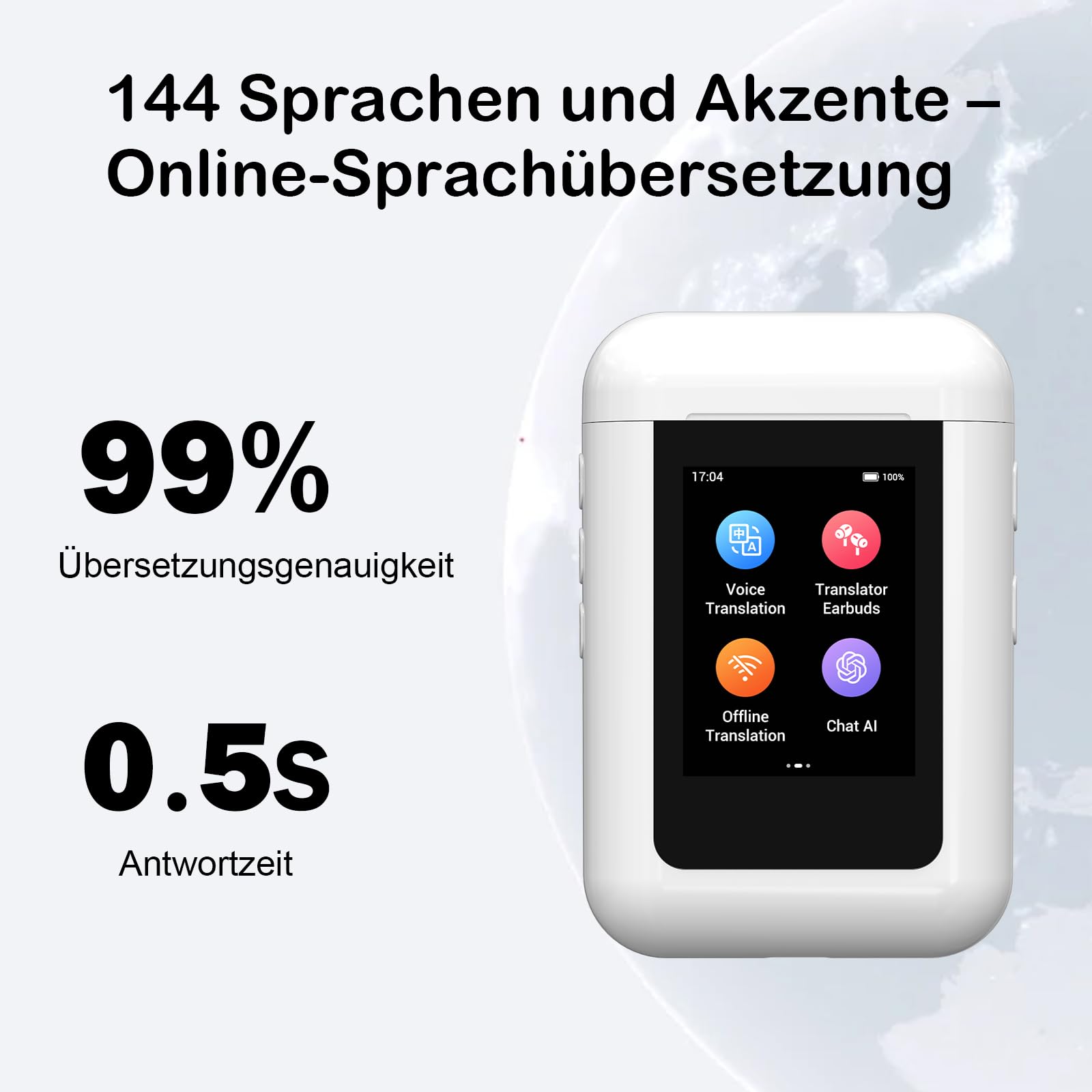 KI 2-in-1 Übersetzer kopfhörer, 16 Sprachen beliebig gegenseitig offline übersetzen ohne App/WLAN, Übersetzer mit 144 Online-Sprachen, A8 Übersetzer für Reisen/Business