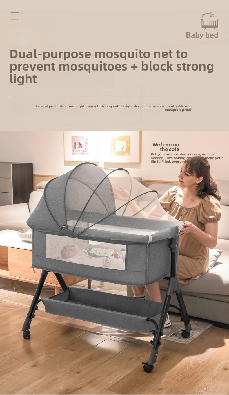 Lit Cododo Bebe, Pliable Convertible Cododo Berceau Bébé Co-Sommeil, Lit Bebe avec Matelas (X3 Khaki)