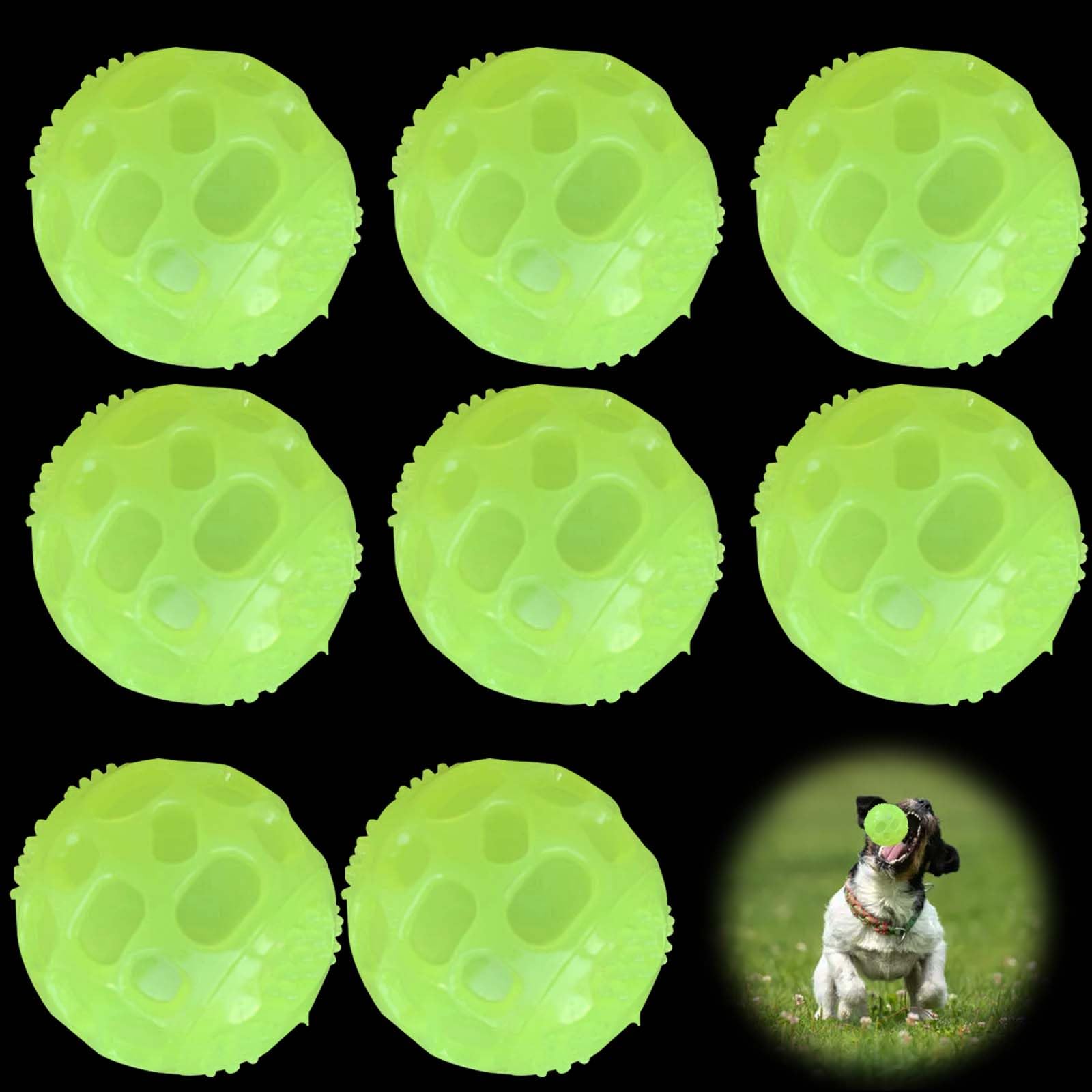 8 sztuk Glow In The Dark piłka dla psa, piszczące piłki dla psów, świecące gumowe piłki dla psów, rozciągliwa, gumowa piłka dla psa, interaktywna piłka do treningu zębów, dla małych, średnich psów