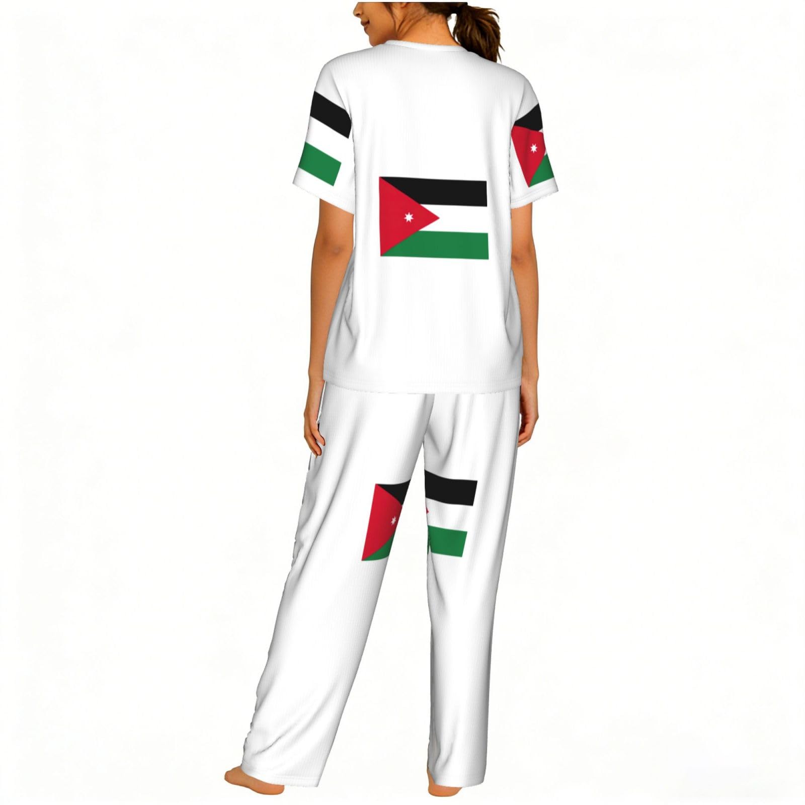 Jordanian Flag Print damska piżama z krótkim rękawem zestaw bielizna nocna lato miękka wygodna domowa bielizna nocna