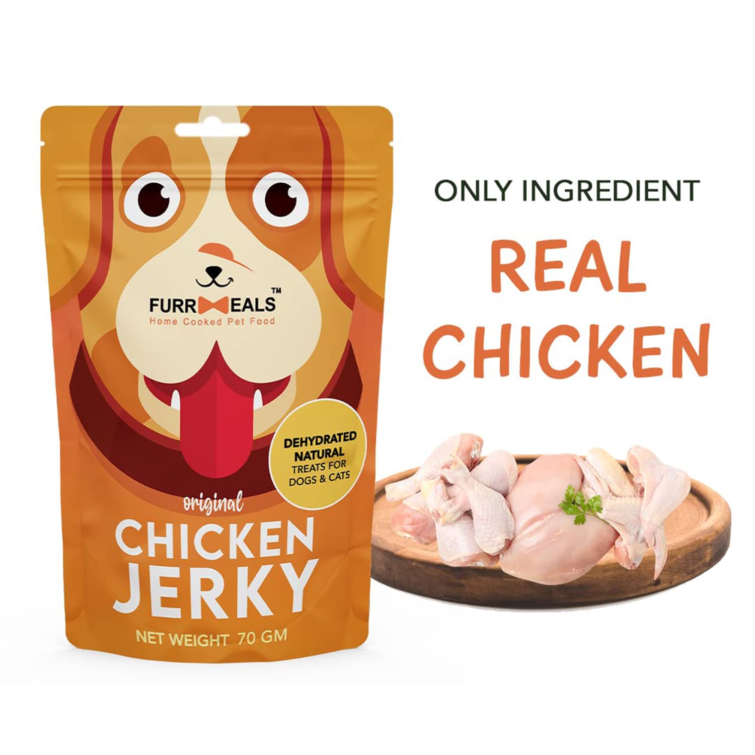 FurrMeals Original Chicken Jerky | High Protein Low Fat | Natural Treat for Dogs & Cats | Zero Preservative Human Grade Dog Treat | Pack of 3 x 70gm, All Life Stages, Stick 4