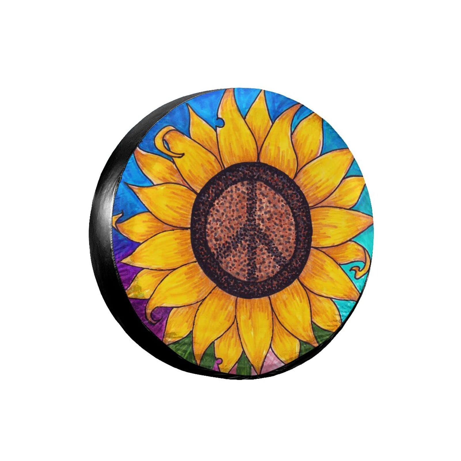 Peace Sign Sunflower Spare Tire Cover,Universal Wheel Tire Cover for Trailer, RV, SUV, Truck,Camper and Many Vehicle,Weatherproof Tire Protectors（17 inch for Diameter 31"-33"）