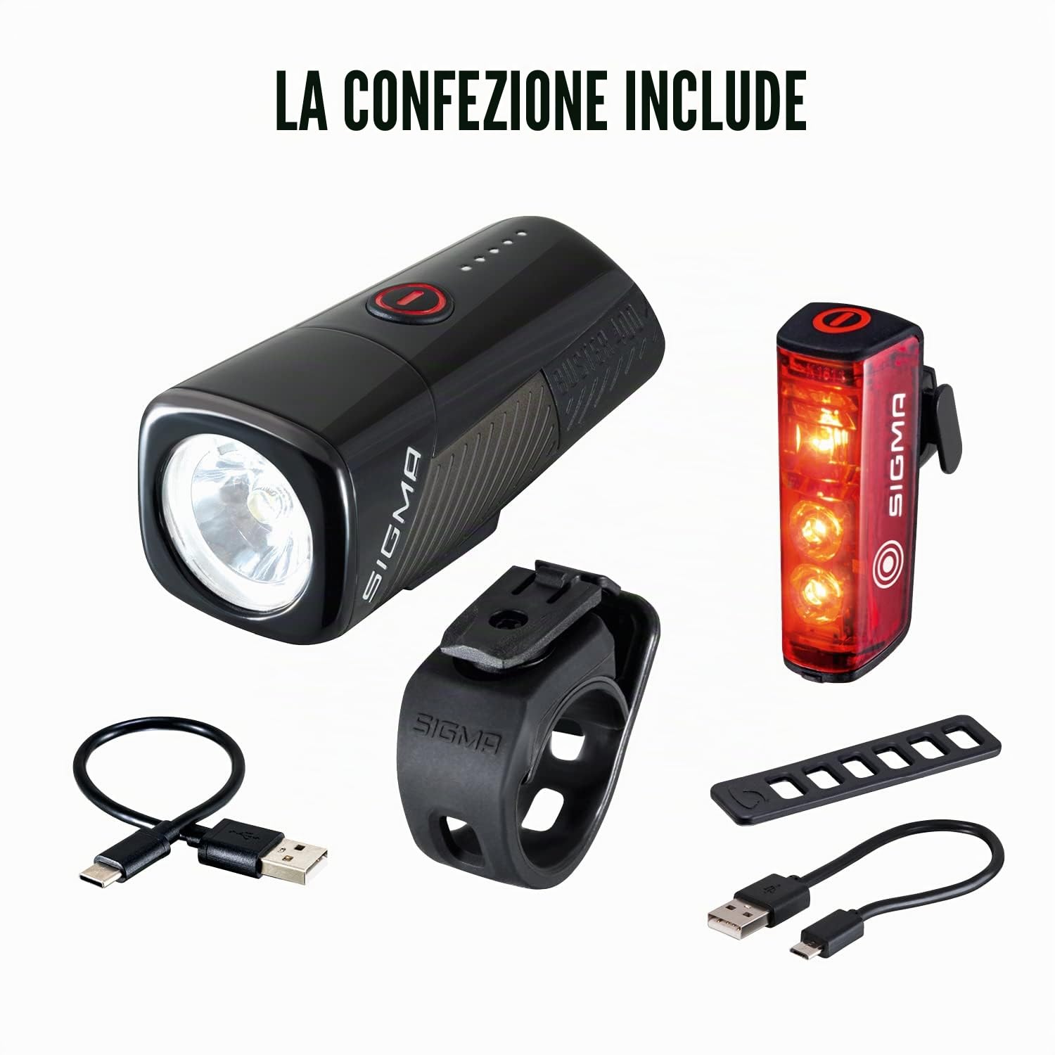SIGMA SPORT - BUSTER 400 FL | BUSTER 400 FL e BLAZE FLASH | Luce per bici a LED da 400 lumen | luce anteriore a batteria con cinque modalità di illuminazione | fissaggio con funzione di sgancio rapido