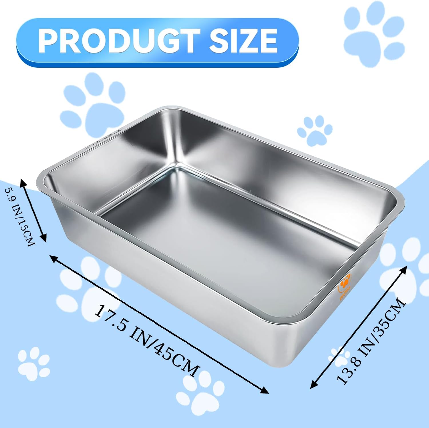 Stainless Steel Cat Litter Box with High Sides Stainless Steel Litter Box Metal Kitty Litter Box for Cats Rabbits,Never Absorbs Odors,Non Stick Smooth Surface (17.5" L x 13.8" W x 5.9" H)