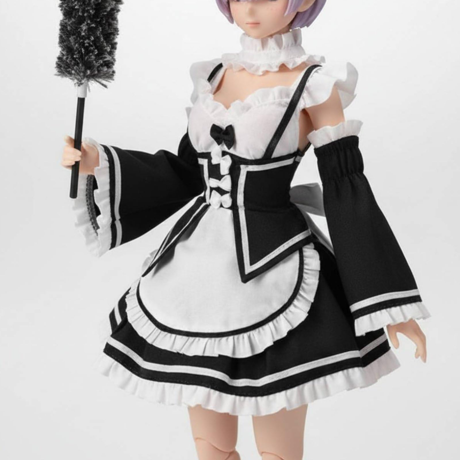 Puppenkostüm Set mit Kleid Schürze Rüschen Kontrastborte aus Pflegeleichtem Material für Sammlerfiguren für Display Fotoshooting Sammlung Szene