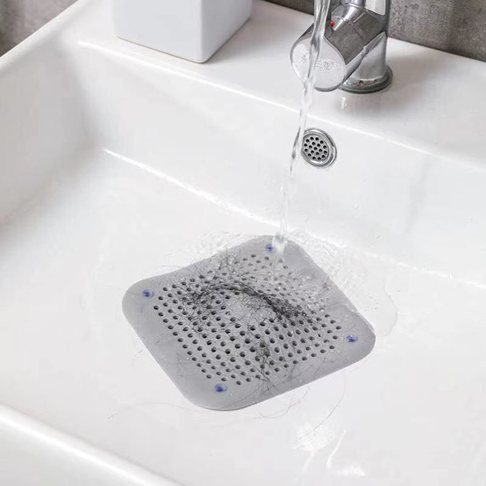 4 Pcs protection de drain en silicone avec ventouse, crépine de drain douche attrape-cheveux couvercle de drain de baignoire pour cuisine salle de bain - blanc, gris
