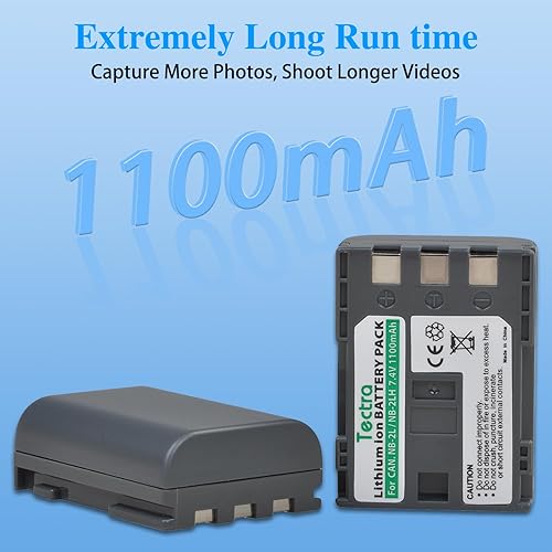 Miniatura 6 de Paquete de 2 baterías NB-2L NB-2LH y LED Dual USB Charger Kit para Canon NB-2L NB-2LH BP-2LH y Canon DC301 DC310 DC320 DC330 DC410 DC420 Elura 40 50