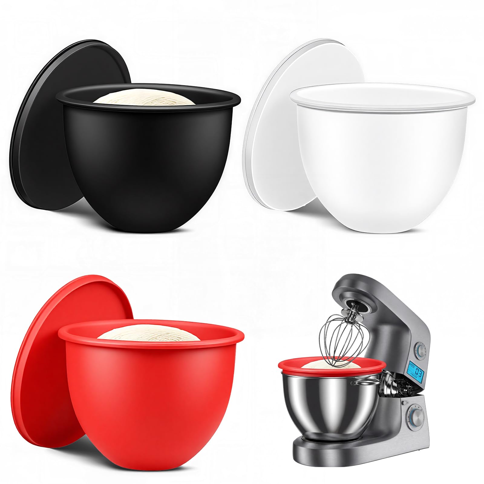 3 silikonowe wkładki z pokrywką do robota kuchennego KitchenAid Tilt-Head 5 l miska silikonowa nadaje się do kontaktu z żywnością od -40°C do 240°C, nadają się do kuchenki mikrofalowej, zmywarki i