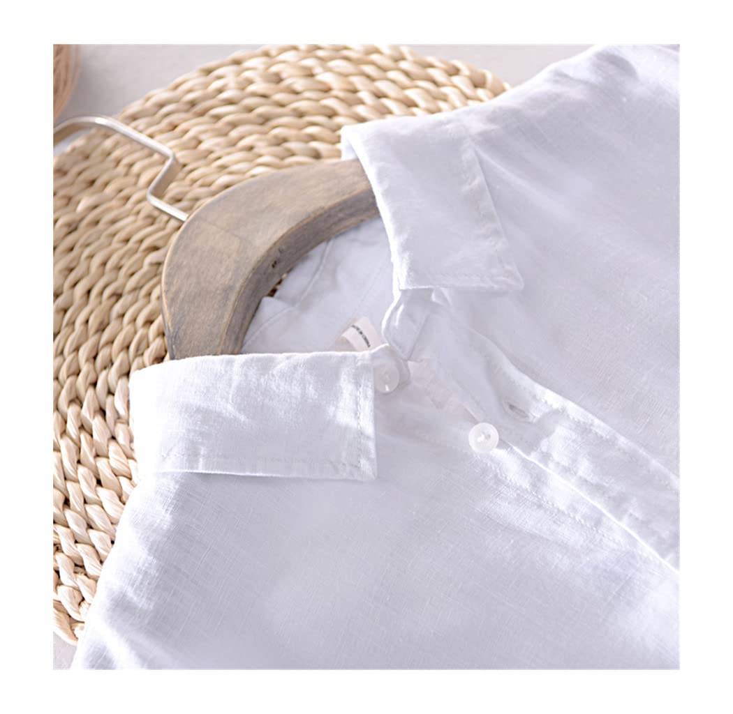 Italia estilo 100% lino camisa de manga larga, hombres casual sólido blanco camisas, rosa, M