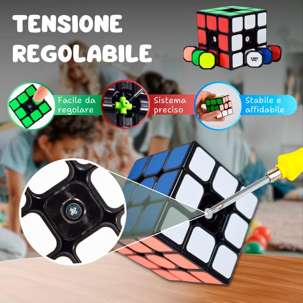Cubo magico 3x3 velocità, puzzle ad alta resistenza, velocità cubo, puzzle educativo per bambini e adulti, tensione regolabile, adesivi in fibra di carbonio, 5,5 cm