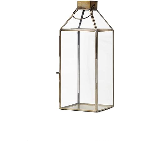 Serene Spaces Living Large Size Square Gold Lantern with Glass Panels, Measures 16 inches Tall, Sold Individually