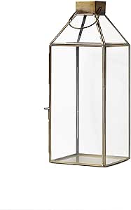 Serene Spaces Living Large Size Square Gold Lantern with Glass Panels, Measures 16 inches Tall, Sold Individually