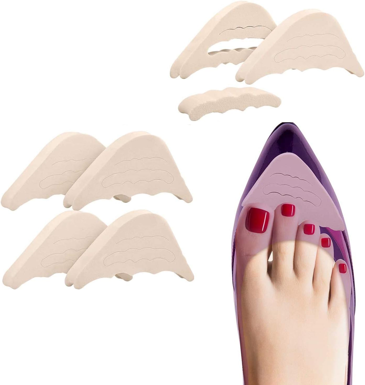 VIEELVIEEL 2 Pairs Soft Sponge Big Toe Plug Foot Brace Pads Adjustable Shoe Filler Unisex Shoe Inserts for Men & Women, Pumps, Flats, Sneakers (Beige)