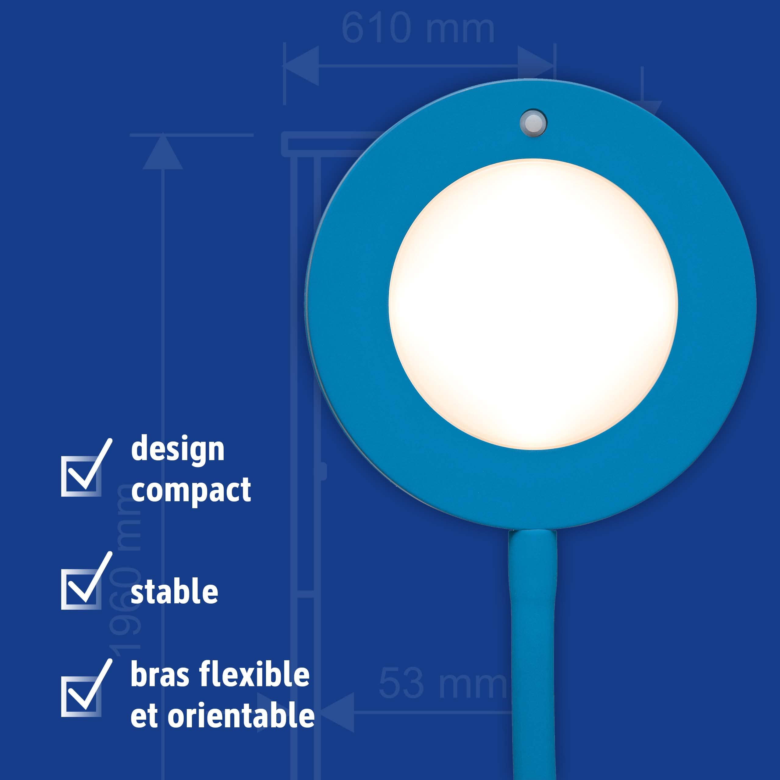 MAUL Luminaire de bureau LED MAULjoy, Petite lampe de bureau pour l’espace de travail des enfants – Lampe design flexible température de couleur 3000K – bleu atlantique