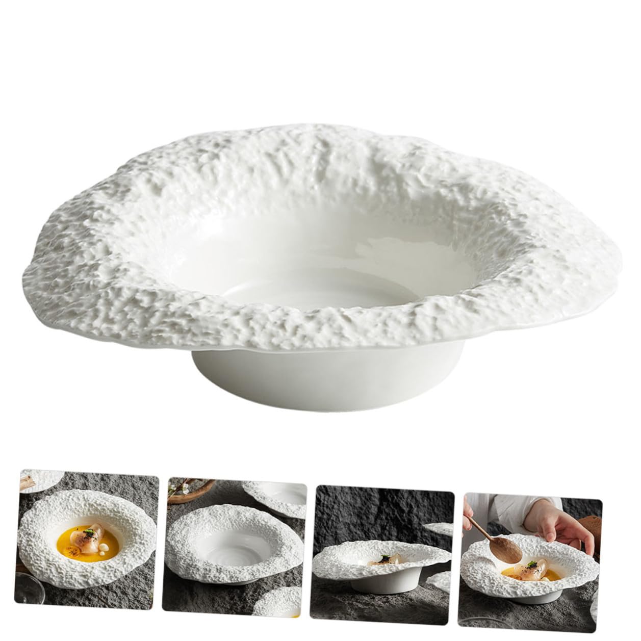 BESPORTBLE Assiette Creuse En Céramique Effet Roche 25 Cm, Assiette à Pâtes Et Salade, Vaisselle Robuste Pour Repas Maison, Usage Familial Et Restaurant, Service