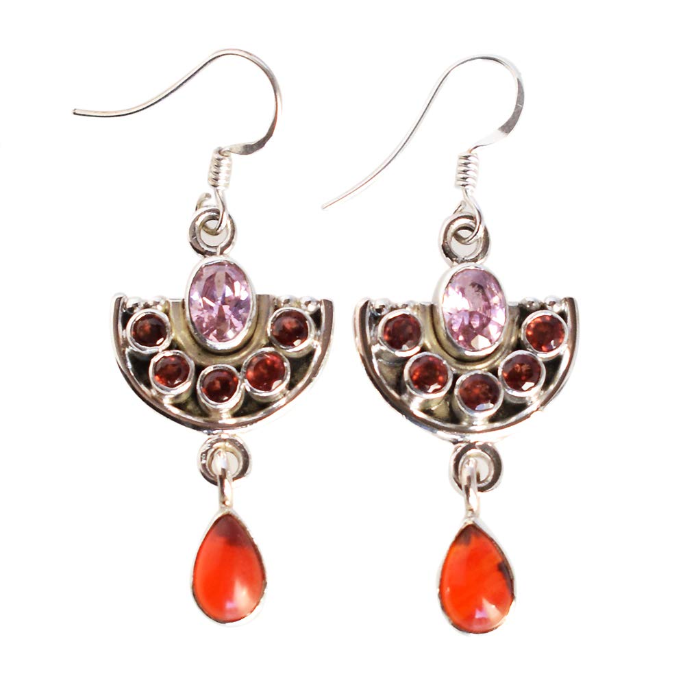 Boucles d'oreilles quartz rose argent anti-allergie pour oreilles sensibles - 5