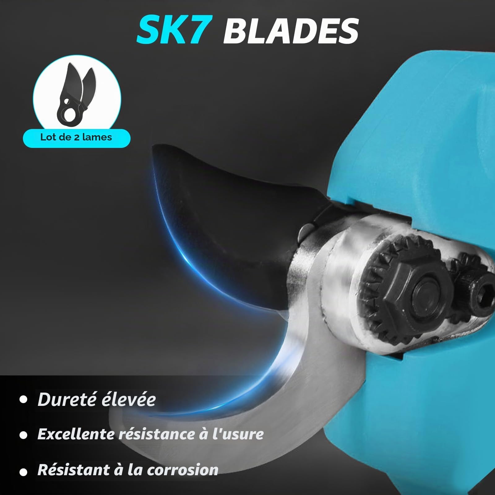 Sécateur Électrique 2-en-1 avec Perche Télescopique 4x0.5m - Réglable 1m/1.5m/2m, Coupe 43mm Secateur Electrique Sans Fil Compatible avec Makita 18V, SK7 Lame, Moteur Sans Balais (Sans Batterie)