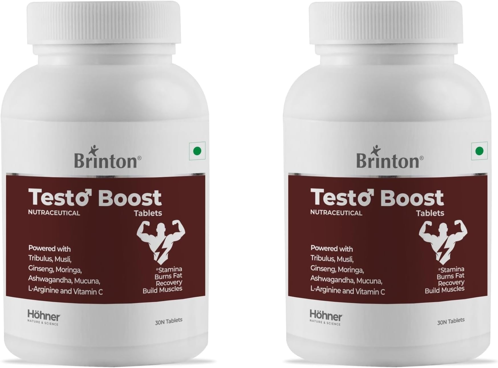 Brinton Testo Boost Tablet Powered with Tribulus, Musli, Ginseng, Moringa, Ashwandha, Mucuna, L-Arginine and Vitamin C - 30 Tablets x Pack of 2