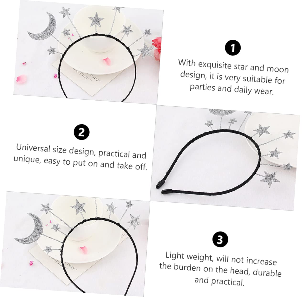 WOONEKY Fascia Per Da Bambina Con Design A Stella E Alla Moda Per Donna Con Forcina A Forma Di Stella E Strass Per Feste