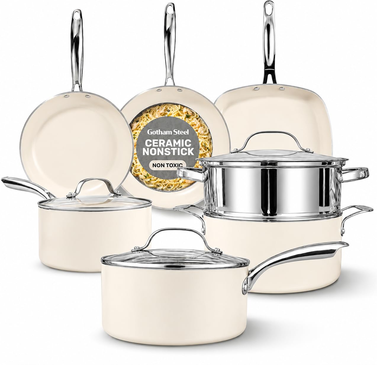Amazon.com: Gotham Steel 12 Pc Ceramic Cookware Set Nonstick