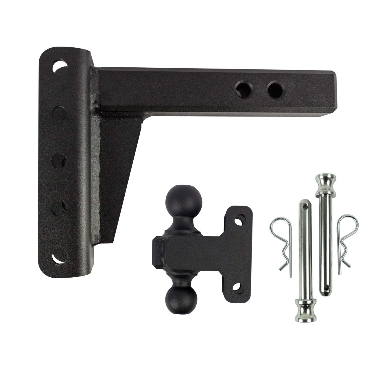 BulletProof Hitches 5 cm regulowany, wytrzymały (10 kg ocena) 10 cm hak holowniczy z podwójną kulką 5 cm i 2 5/40.6 cm (czarny teksturowany lakier proszkowy, lita stal)