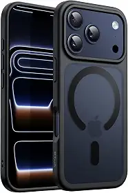 JETech Capa Magnética para iPhone 17 Pro Max 6,9 Polegadas Compatível com MagSafe, Case de Telefone Traseira Fosca Translúcida, Fina e Minimalista À Prova de Choque (Preto)