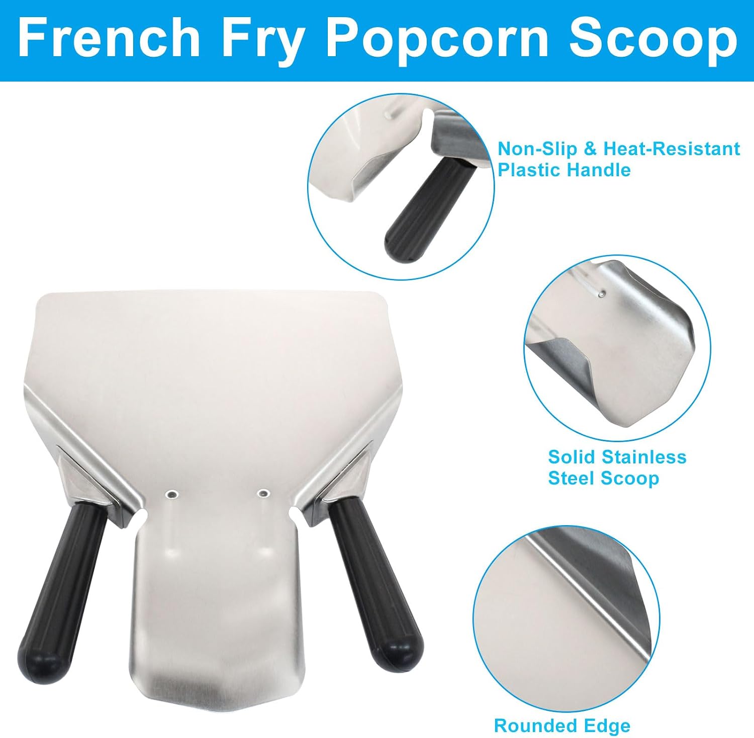 1pc Stainless Steel French Fry Scoop Popcorn Scoop, Dual Handle image 3