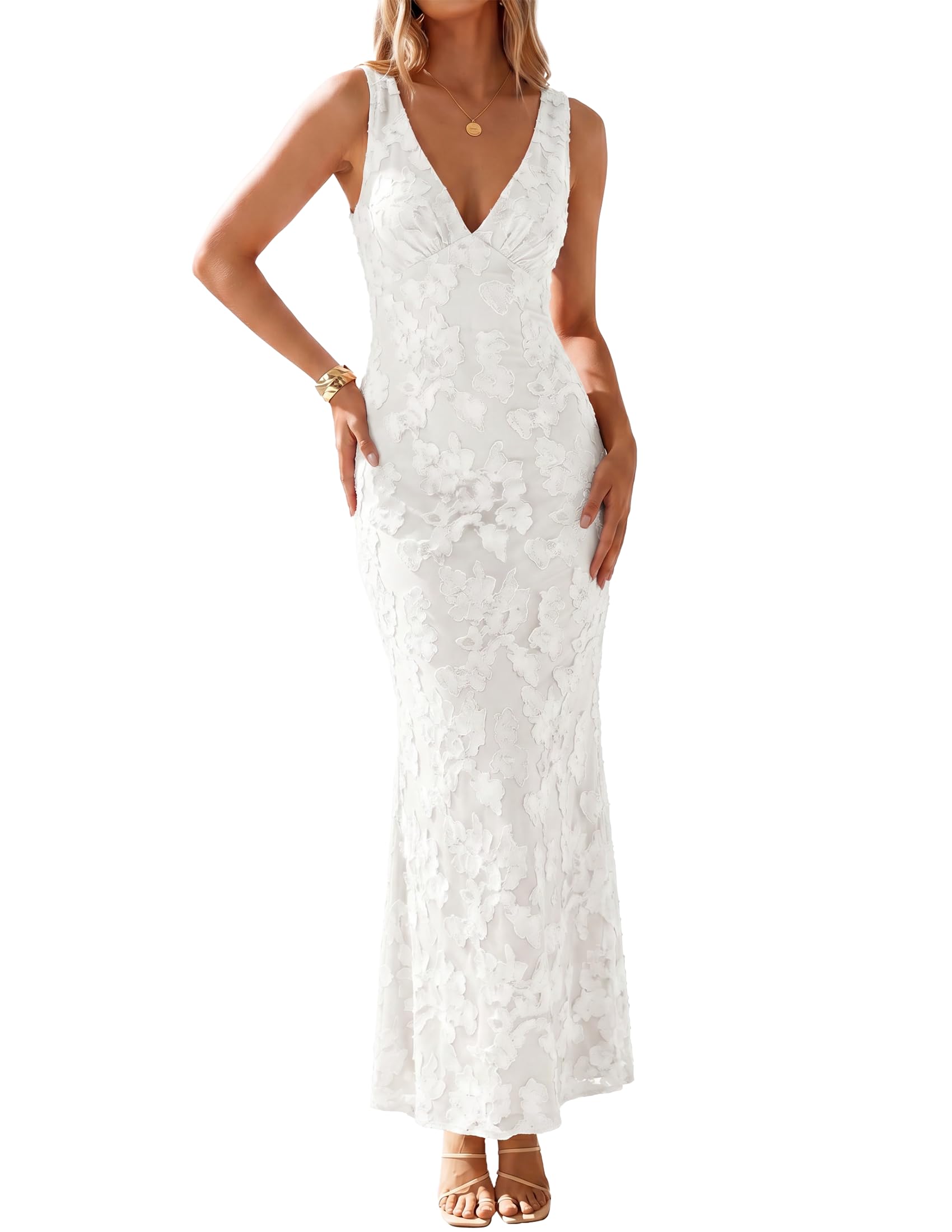BORIFLORS Women's Bodycon V Neck Floral Cocktail Maxi Dress