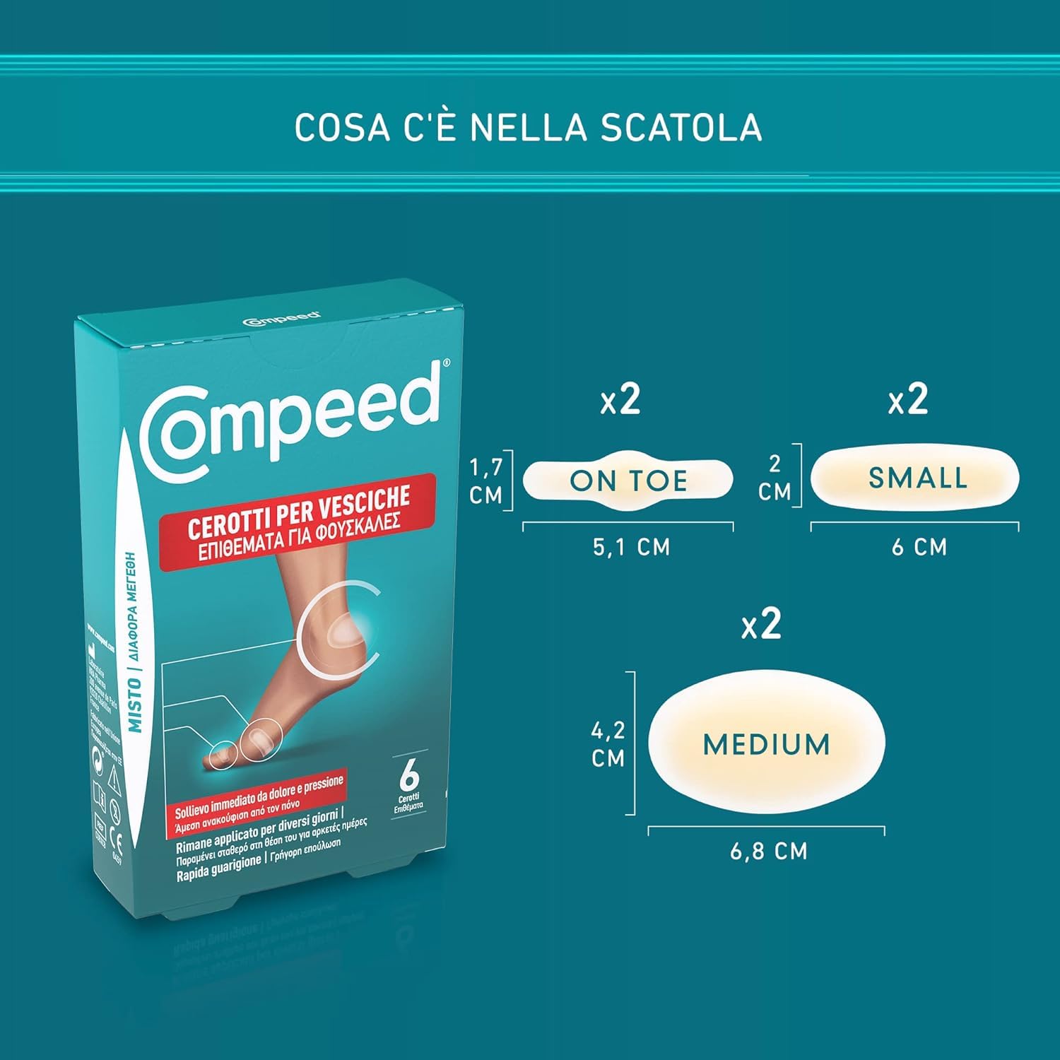 COMPEED Cerotti per vesciche. Lunga durata e resistenti all'acqua- Pack misto, 6 Cerotti. Pack 100% plastic free