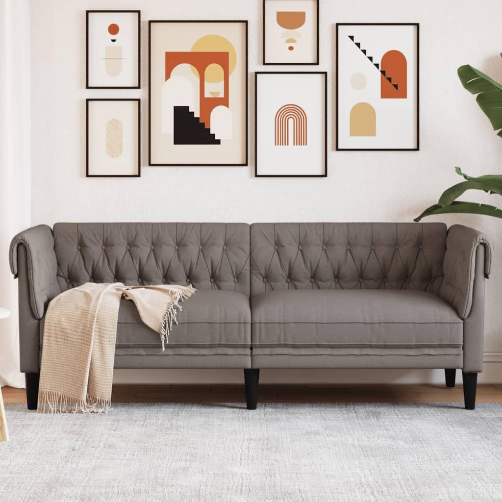 Chesterfield-Sofa 3-Sitzer Taupe Stoff Polstersofa mit Stützbeinen, Loungesofa Designsofa für Wohnzimmer, Couch Wohnzimmersofa