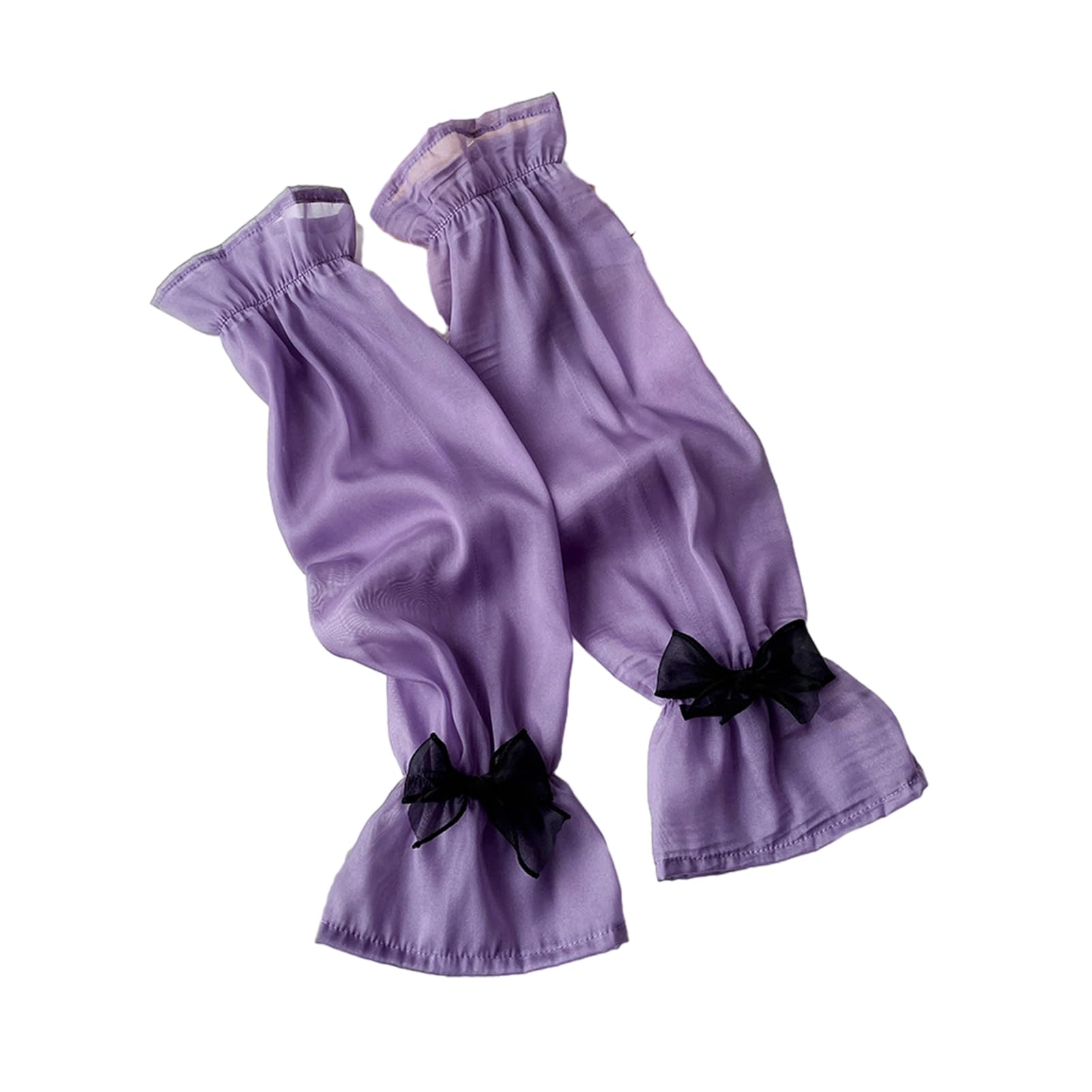 pofluany Sheer Mesh Arm Sleeve Tulle Lace Long Fingerless Gloves UV Protection Ice Silk Bowknot Sunscreen Sleeves for Party Outdoor Activities Purple