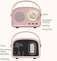 Vista 8 de Altavoz Bluetooth retro, altavoz vintage inalámbrico, altavoz Bluetooth portátil inalámbrico para exteriores, compatible con emparejamiento