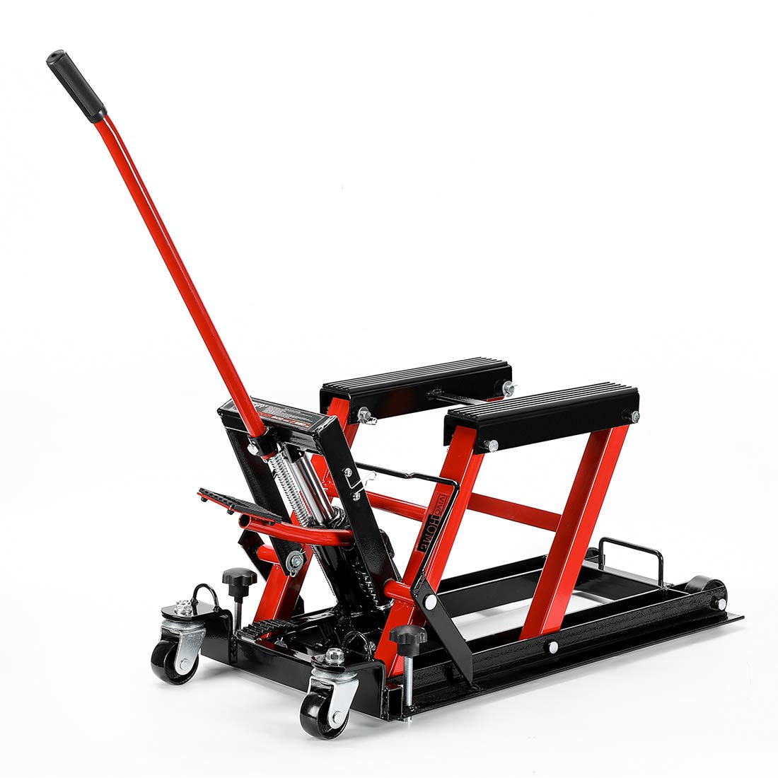 VIVOHOME Hydraulic Motorcycle Lift Stand 680kg Capacity Height Adjustable Steel Jack with Wheels and Handle, Heavy Duty Hoist for ATVs and Dirt Bikes