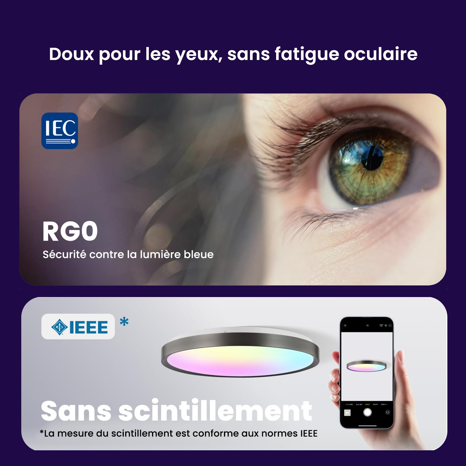 Yeelight Plafonnier intelligent LED RVB, 38 W, 2300 lumens, 2700 K-6500 K, à intensité variable, compatible avec Alexa, pour salon, chambre à coucher, cuisine, 40 cm