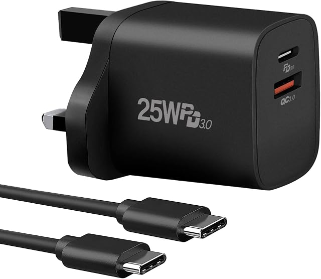 25W USB-C Super Fast Charger Plug for Samsung Galaxy S22/S22 Ultra/ S21/S21 Ultra/S21+/A52 5G/Z Fold 3 5G/S20/Note20/S10,Gcstnn PPS PD3.0 2 Port Mains Charger with 2m USB C Cable.