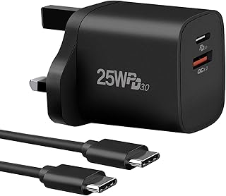 25W USB-C Super Fast Charger Plug for Samsung Galaxy S22/S22 Ultra/ S21/S21 Ultra/S21+/A52 5G/Z Fold 3 5G/S20/Note20/S10,Gcstnn PPS PD3.0 2 Port Mains Charger with 2m USB C Cable.