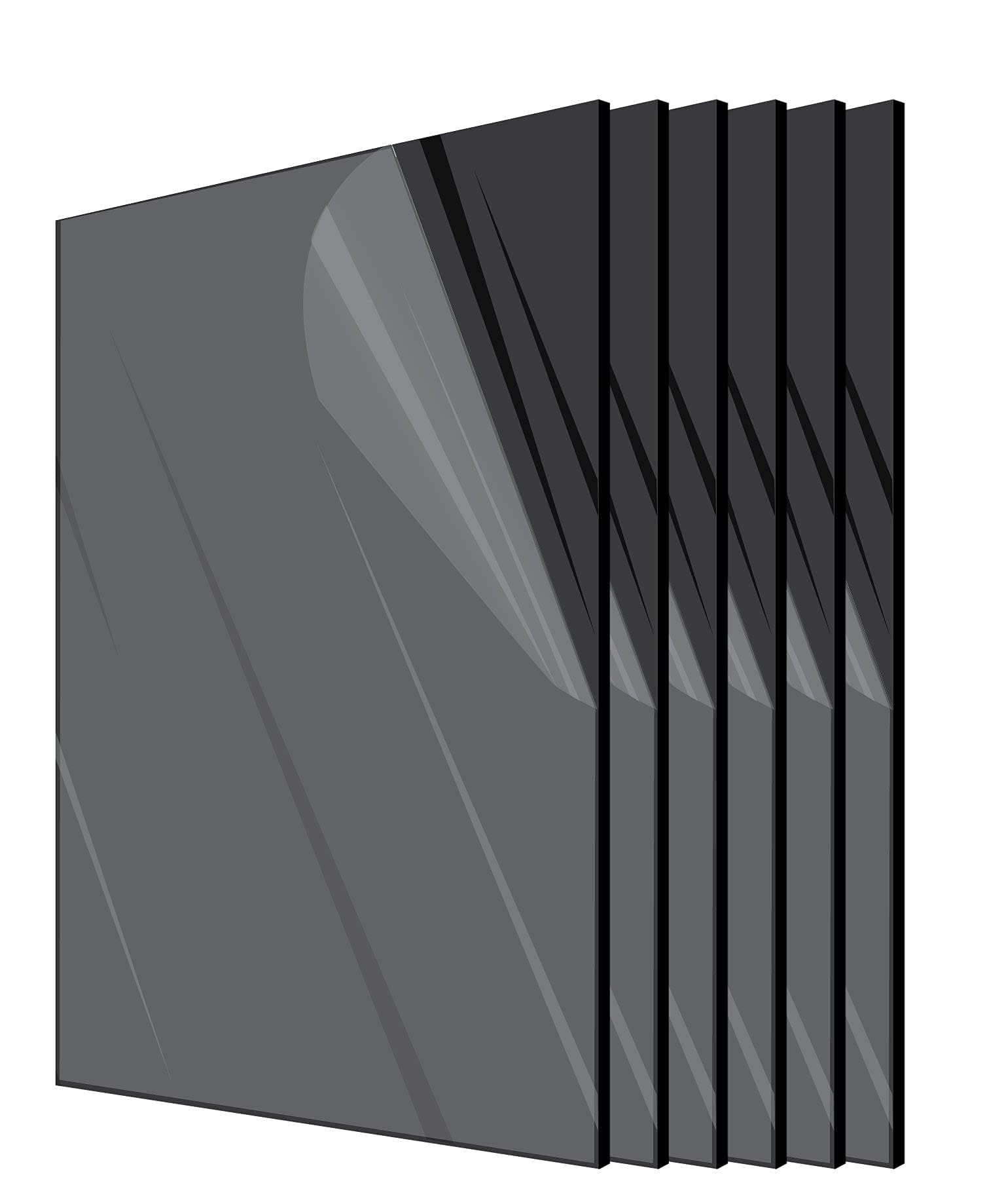 AdirOffice Acrylic Plexiglass Sheet 24’’x48’’ 1/8'' Thick – Durable, Water Resistant & Weatherproof - Multipurpose & Ideal for Countless Uses - 6 Pack, Black