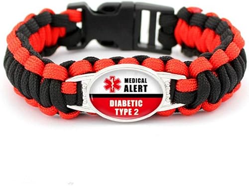 LF - Pulsera de supervivencia para diabéticos de primeros auxilios para hombre y mujer, con alerta médica, monitoreo de salud de emergencia para el