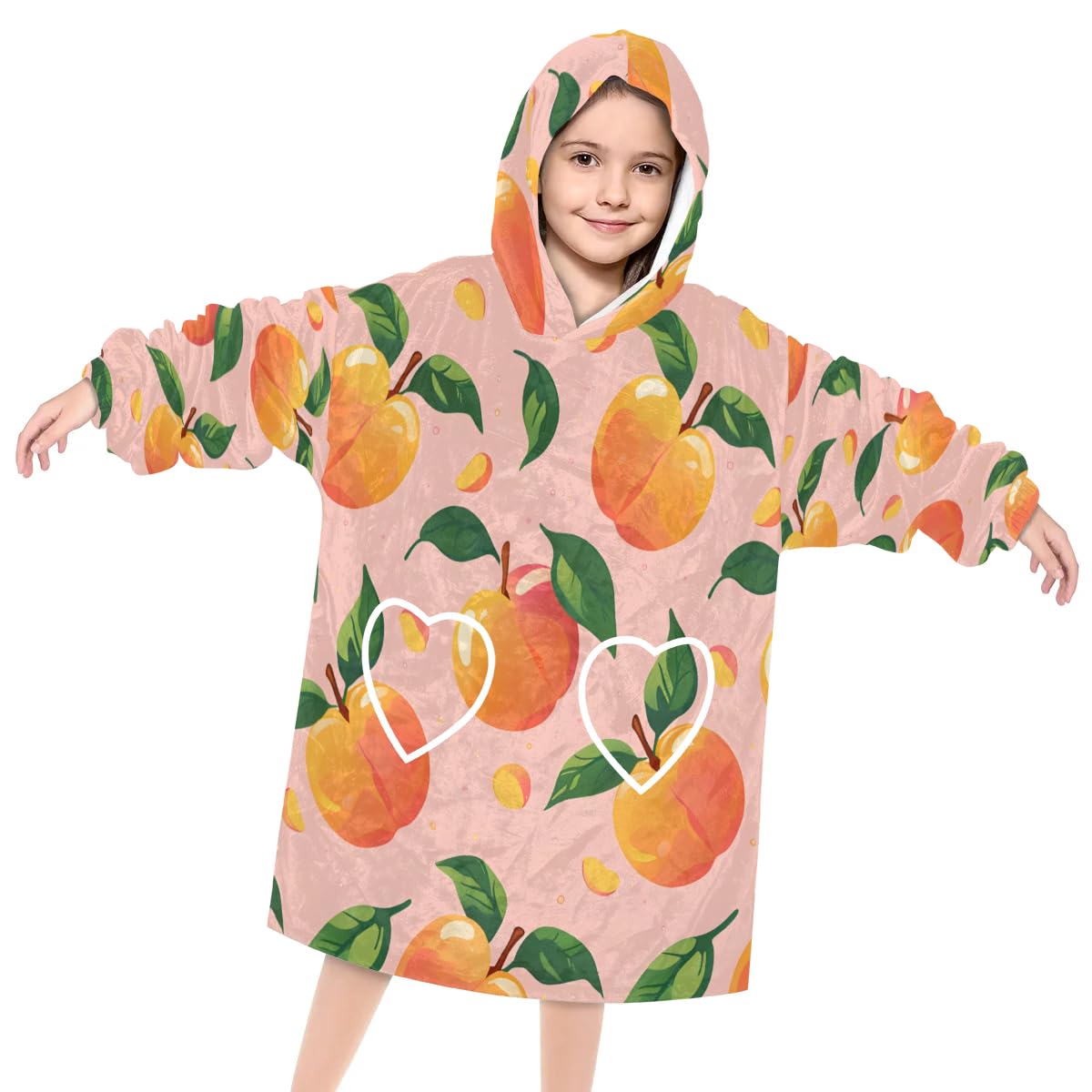 Pardick Wearable Blanket Hoodie for Kids, Shiny Peach Fleece Sweatshirt Blanket Oversized Blanket Sweatshirt with Pocket Flannel Warm Hooded Blanket 6-10 Year Old Girl Boy Gift, One Size