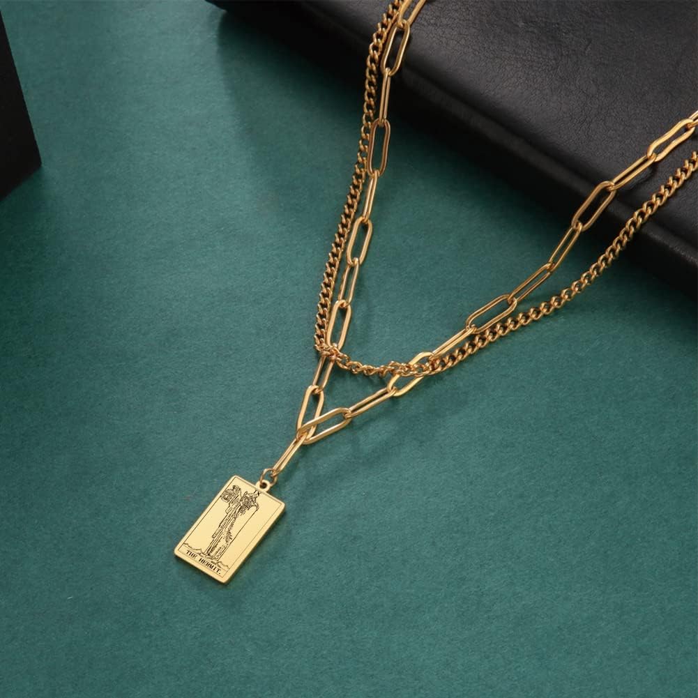 TEAMER Double Layer Necklace Vintage Tarot Jewelry Good Luck Amulet Pendants Stainless Steel Necklace image 5